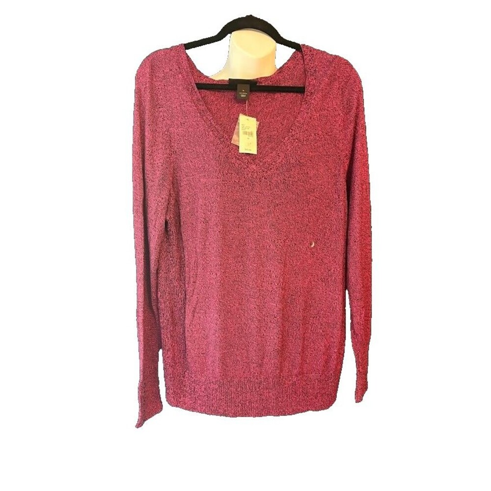 NWT Lane Bryant Women's Sweater Size 14 Pink Black Marled V-Neck Button Cuff Ray
